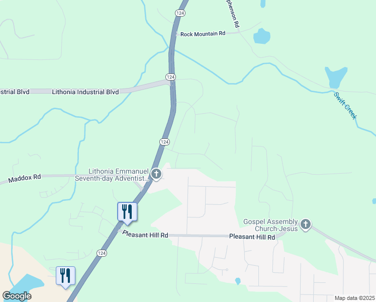 map of restaurants, bars, coffee shops, grocery stores, and more near 7492 Knoll Hollow Road in Lithonia
