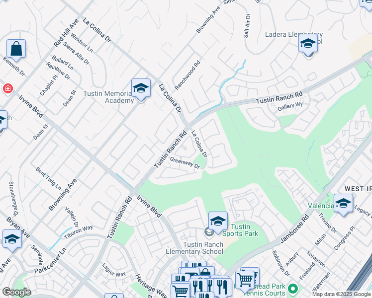 map of restaurants, bars, coffee shops, grocery stores, and more near 2341 Tryall in Tustin