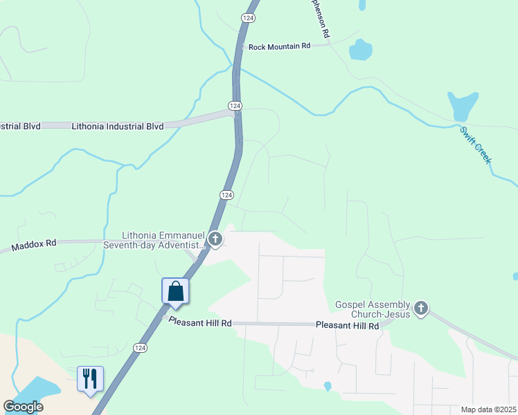 map of restaurants, bars, coffee shops, grocery stores, and more near 7492 Knoll Hollow Road in Lithonia
