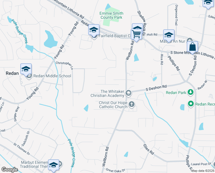 map of restaurants, bars, coffee shops, grocery stores, and more near 5977 Duren Meadows Drive in Lithonia