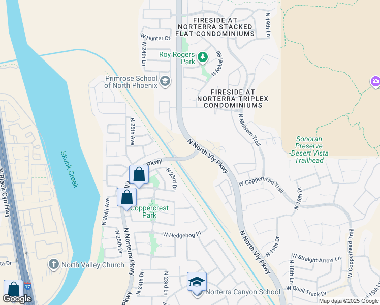 map of restaurants, bars, coffee shops, grocery stores, and more near 20245 Norterra Parkway in Phoenix