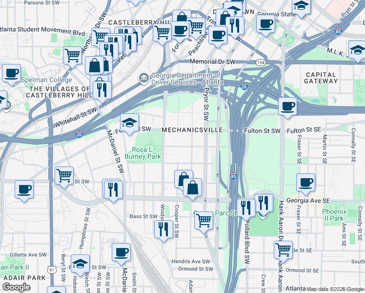 map of restaurants, bars, coffee shops, grocery stores, and more near 280 Richardson Street Southwest in Atlanta