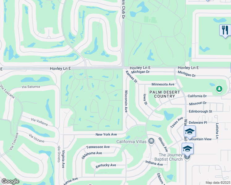map of restaurants, bars, coffee shops, grocery stores, and more near 76945 Ascalon Avenue in Palm Desert