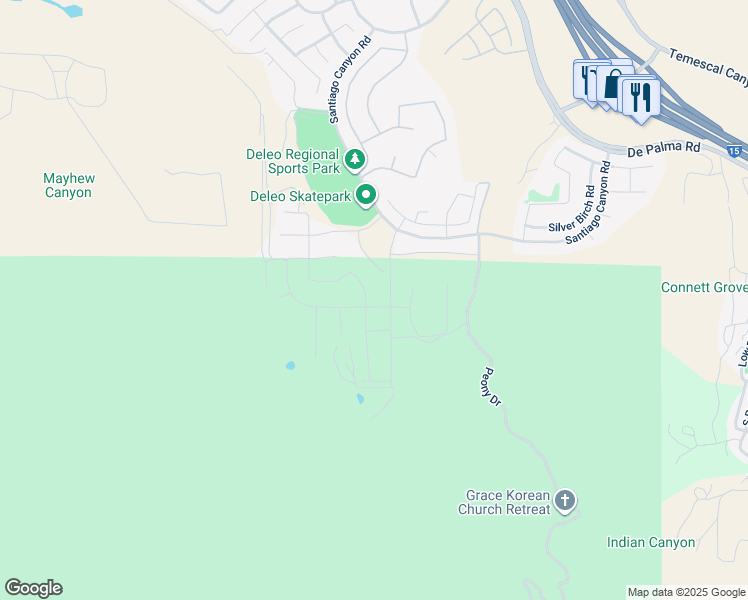 map of restaurants, bars, coffee shops, grocery stores, and more near 11286 Guffey Ranch Way in Corona