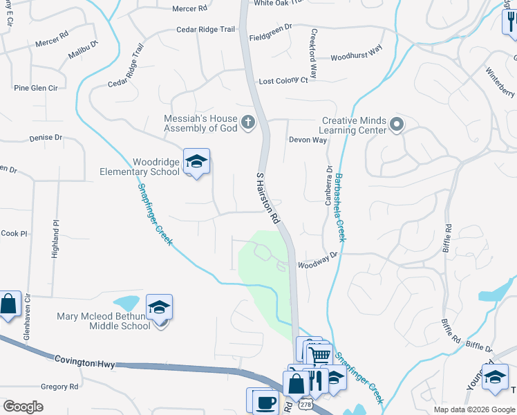 map of restaurants, bars, coffee shops, grocery stores, and more near 4788 Big Valley Road in Stone Mountain
