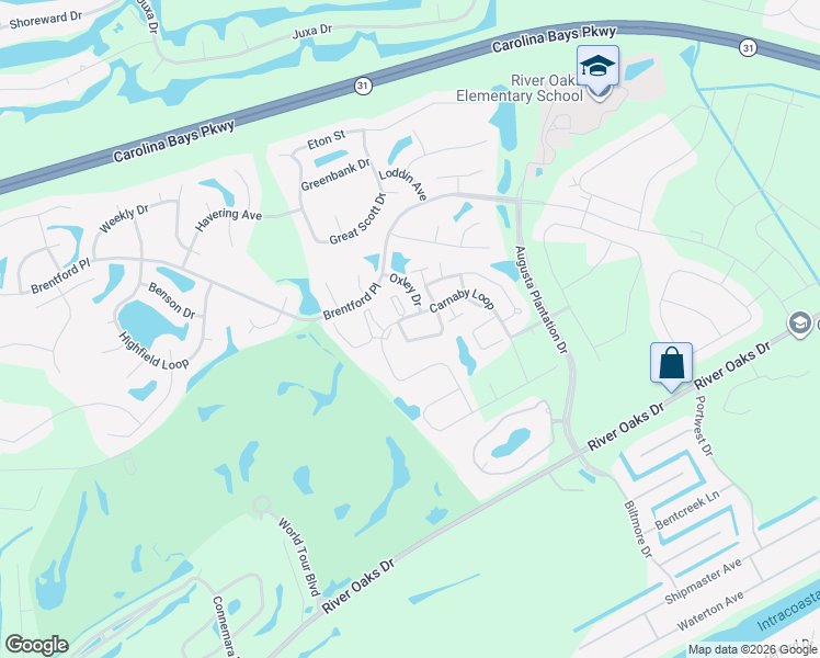 map of restaurants, bars, coffee shops, grocery stores, and more near 451 Carnaby Loop in Myrtle Beach