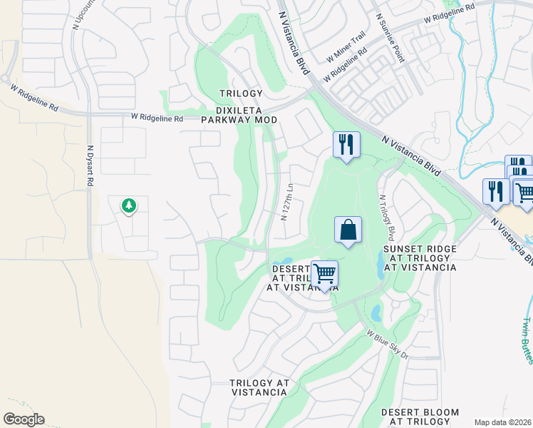 map of restaurants, bars, coffee shops, grocery stores, and more near 28437 North 128th Drive in Peoria