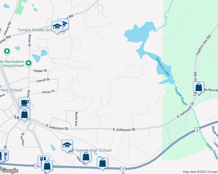 map of restaurants, bars, coffee shops, grocery stores, and more near 700 Gene Court in Temple