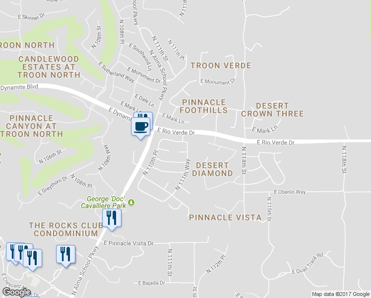 map of restaurants, bars, coffee shops, grocery stores, and more near 11149 East White Feather Lane in Scottsdale