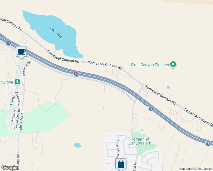 map of restaurants, bars, coffee shops, grocery stores, and more near 13005 De Palma Road in Corona