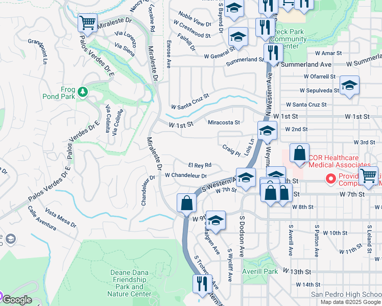 map of restaurants, bars, coffee shops, grocery stores, and more near 332 Miraleste Drive in Los Angeles