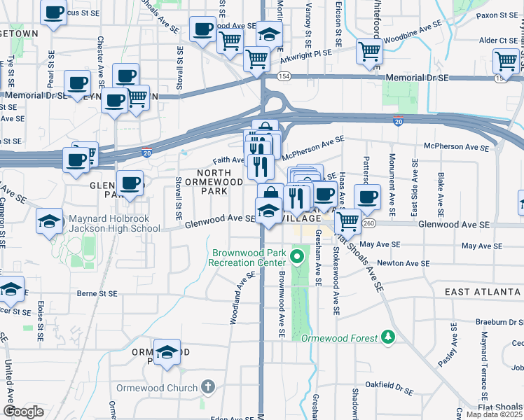 map of restaurants, bars, coffee shops, grocery stores, and more near in Atlanta