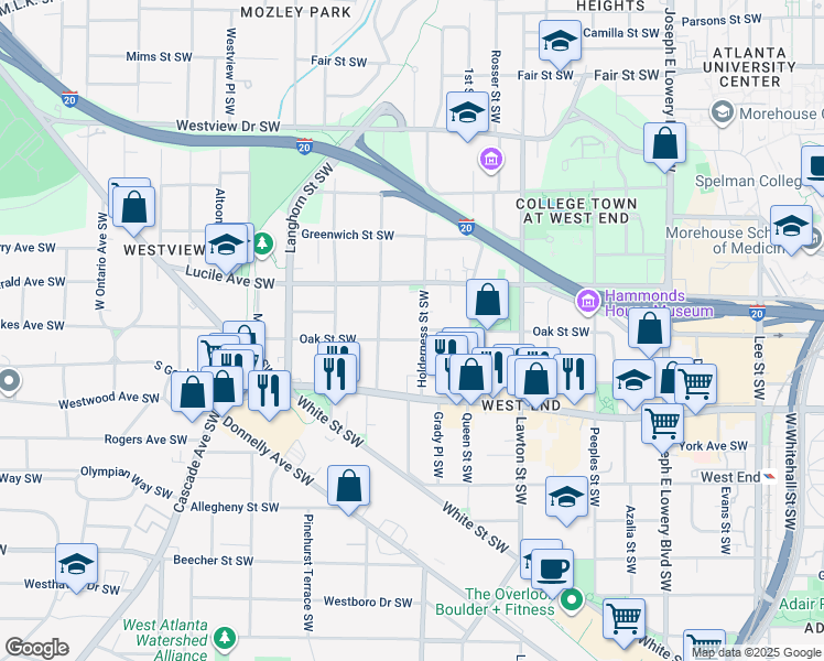 map of restaurants, bars, coffee shops, grocery stores, and more near 509 Holderness Street Southwest in Atlanta