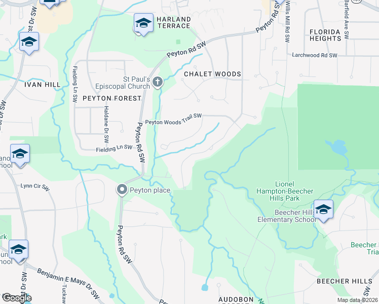 map of restaurants, bars, coffee shops, grocery stores, and more near 625 Cativo Drive Southwest in Atlanta