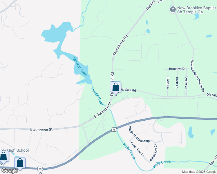map of restaurants, bars, coffee shops, grocery stores, and more near 80 Taylors Gin Road in Temple