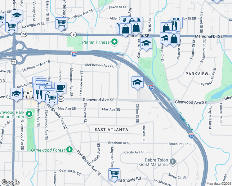map of restaurants, bars, coffee shops, grocery stores, and more near 481 Maynard Terrace Southeast in Atlanta