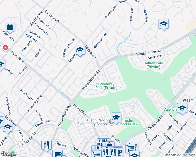 map of restaurants, bars, coffee shops, grocery stores, and more near 2315 Dunes in Tustin