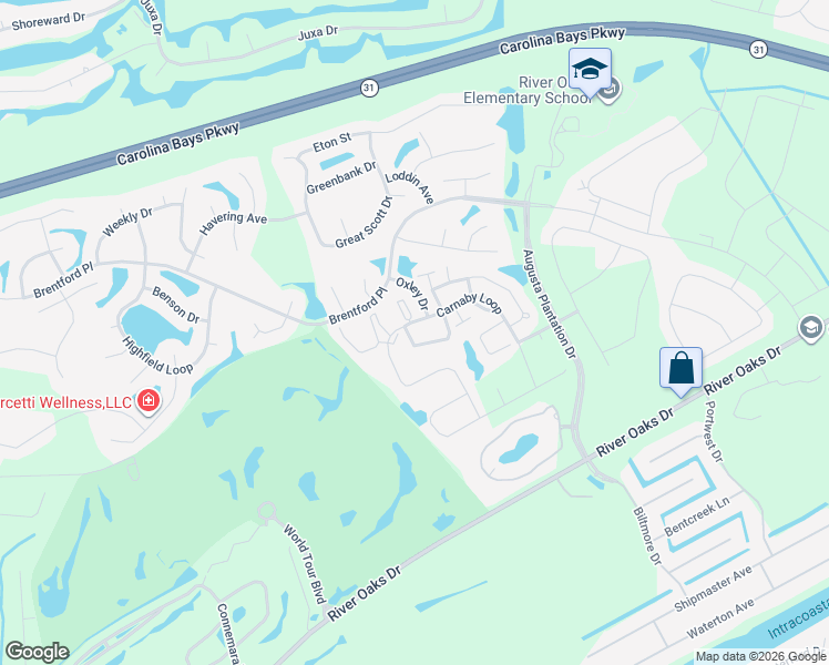 map of restaurants, bars, coffee shops, grocery stores, and more near 451 Carnaby Loop in Myrtle Beach