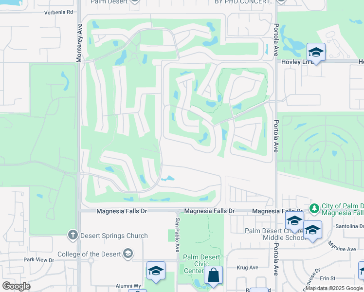 map of restaurants, bars, coffee shops, grocery stores, and more near 91 Conejo Circle in Palm Desert