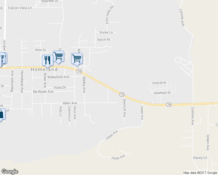 map of restaurants, bars, coffee shops, grocery stores, and more near 32191 Highway 74 in Hemet