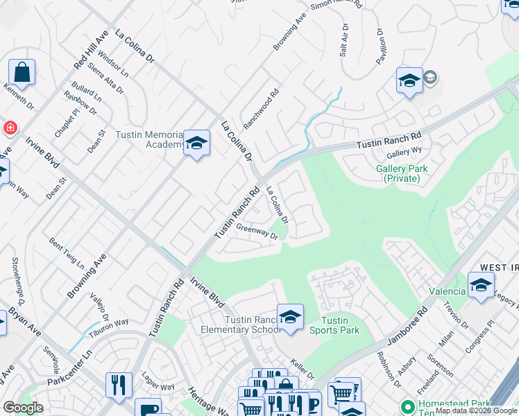 map of restaurants, bars, coffee shops, grocery stores, and more near 2325 Dunes in Tustin