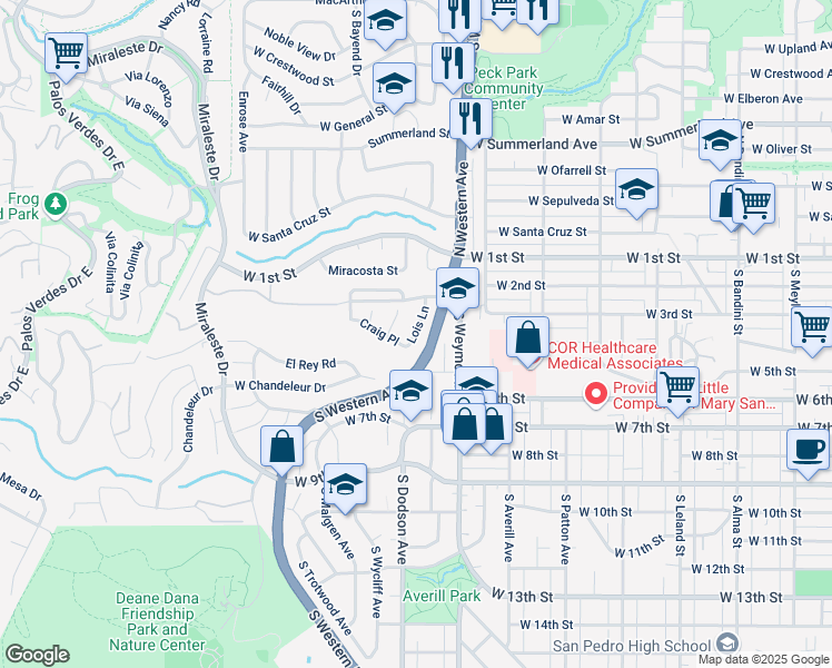 map of restaurants, bars, coffee shops, grocery stores, and more near 332 Lois Lane in Los Angeles