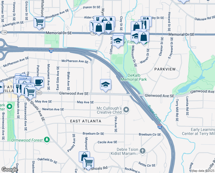 map of restaurants, bars, coffee shops, grocery stores, and more near 479 Clifton Street Southeast in Atlanta