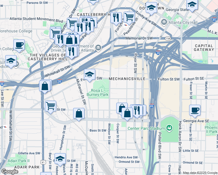 map of restaurants, bars, coffee shops, grocery stores, and more near 477 Windsor Street Southwest in Atlanta