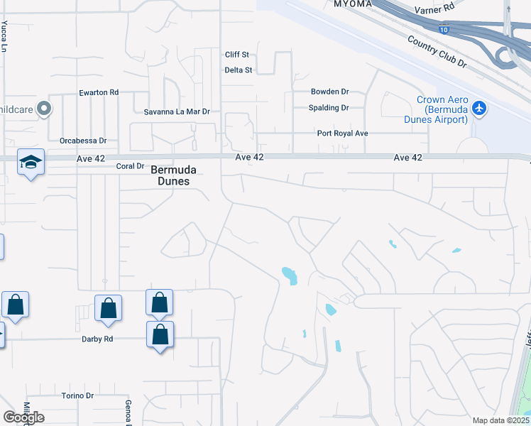 map of restaurants, bars, coffee shops, grocery stores, and more near 42416 Adams Street in Bermuda Dunes