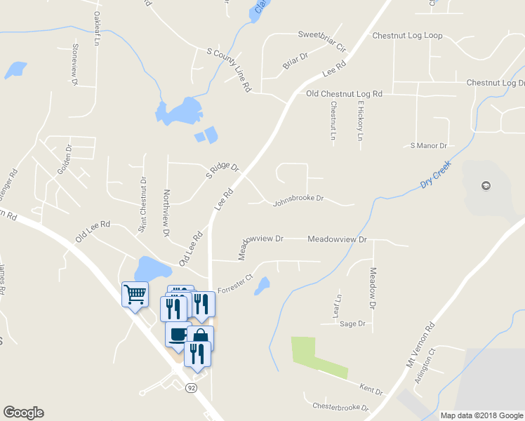 map of restaurants, bars, coffee shops, grocery stores, and more near 2677 Chelsea Court in Lithia Springs