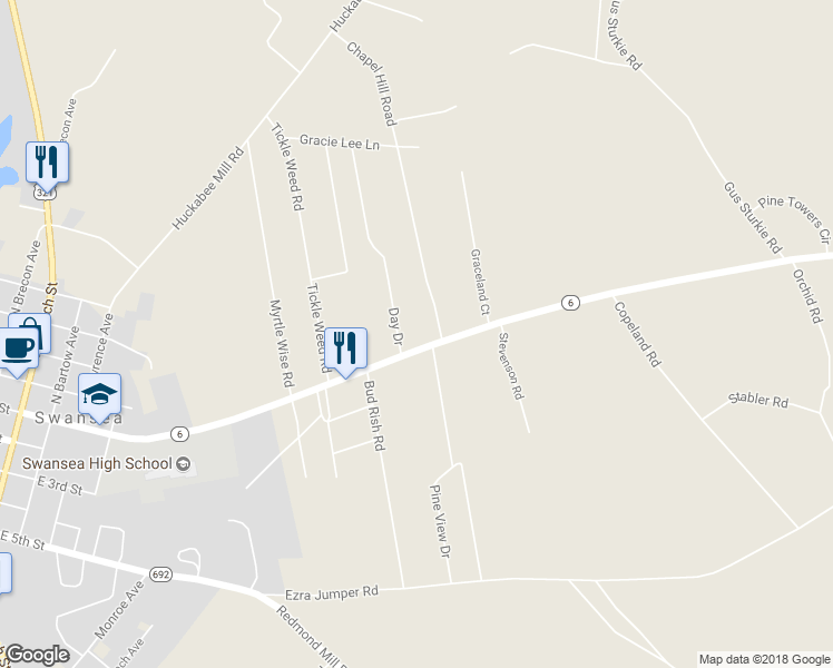 map of restaurants, bars, coffee shops, grocery stores, and more near 427 Day Drive in Swansea