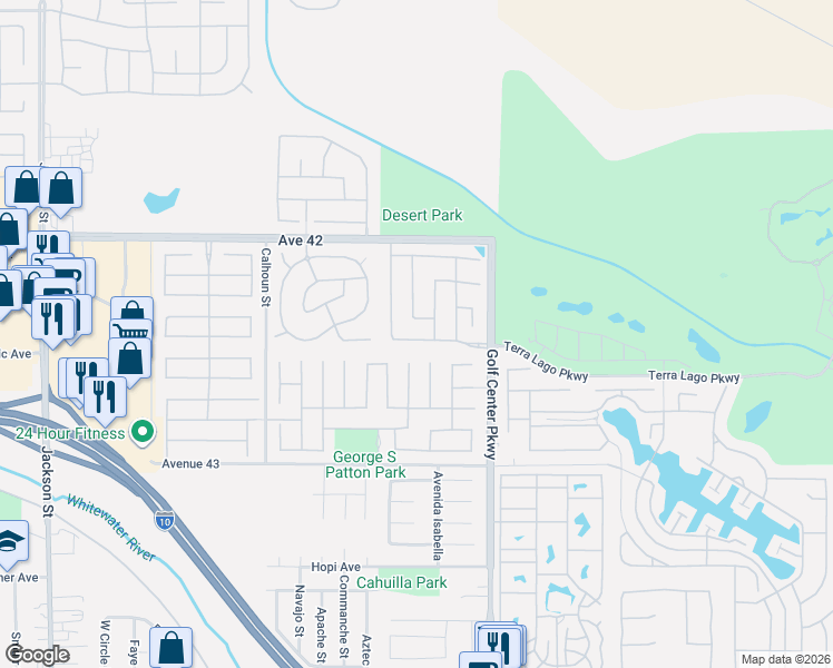 map of restaurants, bars, coffee shops, grocery stores, and more near 83822 Collection Drive in Indio