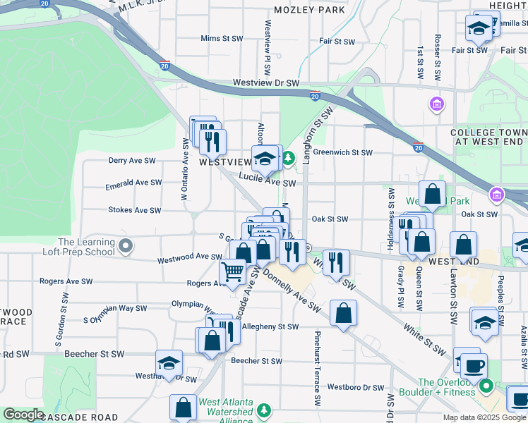map of restaurants, bars, coffee shops, grocery stores, and more near 1427 Ralph David Abernathy Boulevard Southwest in Atlanta