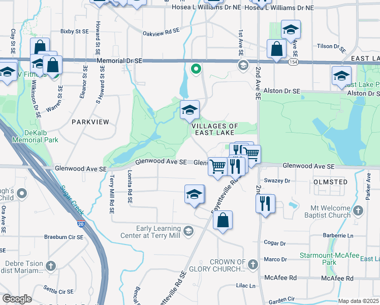 map of restaurants, bars, coffee shops, grocery stores, and more near 457 Eva Davis Way Southeast in Atlanta