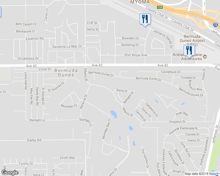 map of restaurants, bars, coffee shops, grocery stores, and more near 42430 Adams Street in Bermuda Dunes