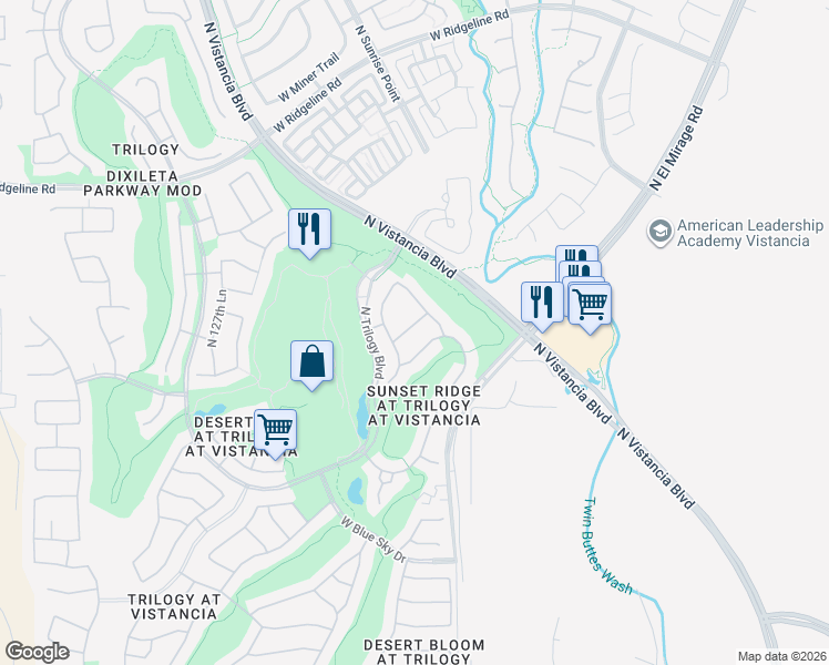 map of restaurants, bars, coffee shops, grocery stores, and more near 12393 West Roberta Lane in Peoria