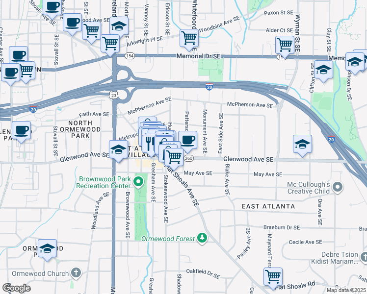 map of restaurants, bars, coffee shops, grocery stores, and more near 481 Patterson Avenue Southeast in Atlanta