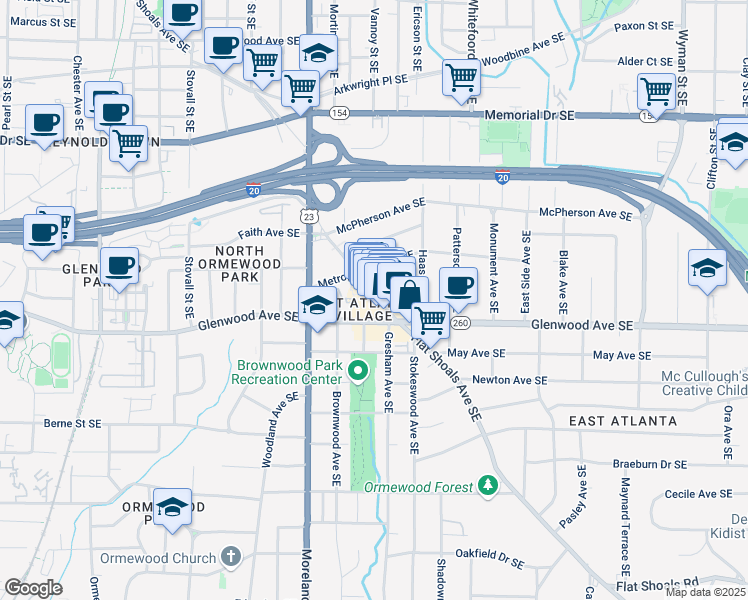 map of restaurants, bars, coffee shops, grocery stores, and more near 471 Flat Shoals Avenue Southeast in Atlanta