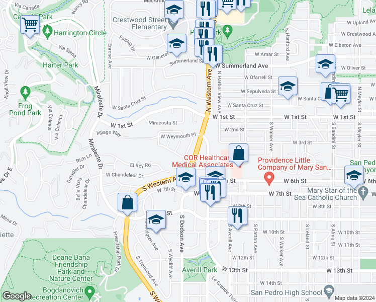 map of restaurants, bars, coffee shops, grocery stores, and more near 332 Lois Lane in Los Angeles