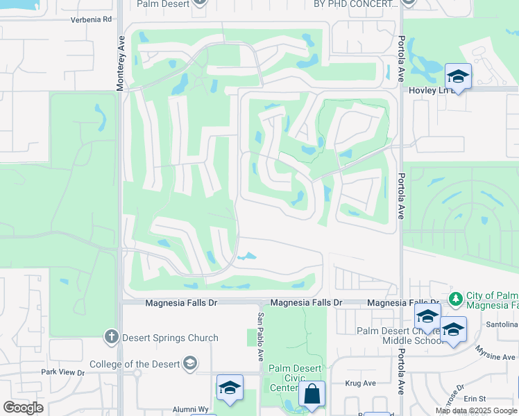 map of restaurants, bars, coffee shops, grocery stores, and more near 91 Conejo Circle in Palm Desert