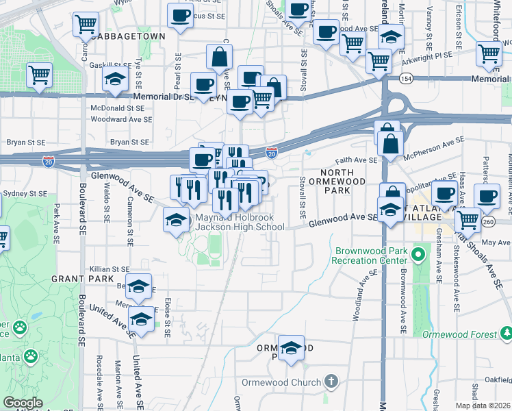 map of restaurants, bars, coffee shops, grocery stores, and more near 463 Bartram Street in Atlanta