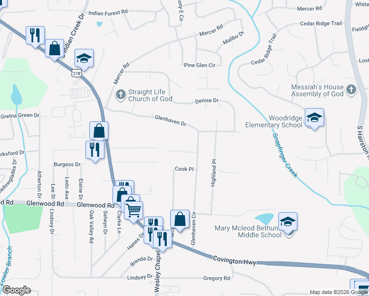 map of restaurants, bars, coffee shops, grocery stores, and more near 4346 Christine Court in Decatur