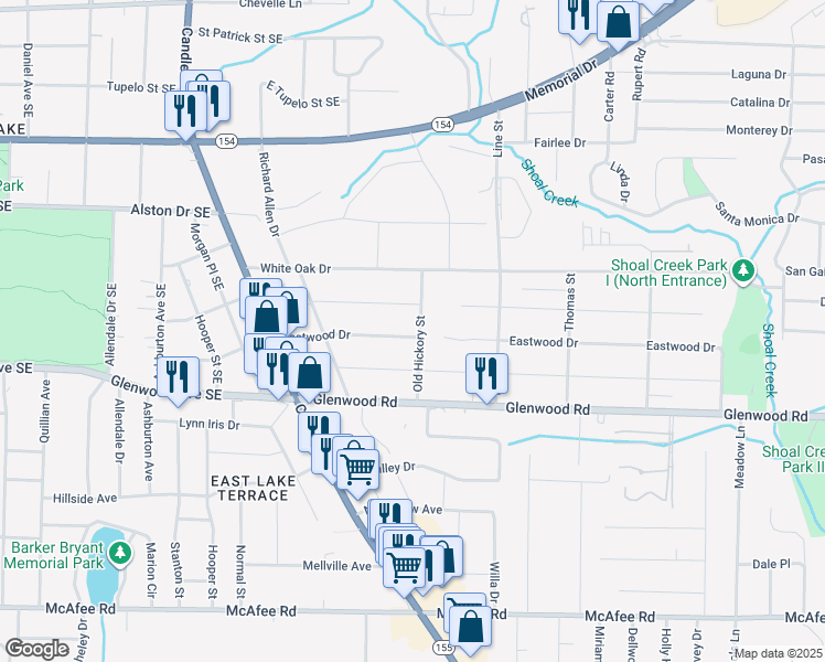 map of restaurants, bars, coffee shops, grocery stores, and more near 1749 Old Hickory Street in Decatur