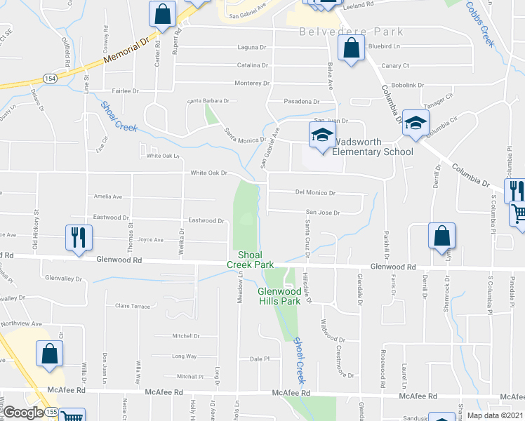 map of restaurants, bars, coffee shops, grocery stores, and more near 1741 Capistrana Place in Decatur