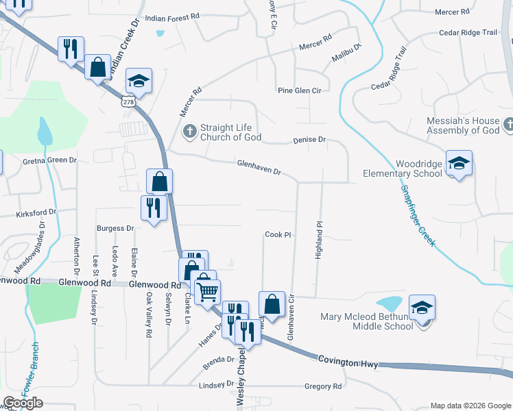 map of restaurants, bars, coffee shops, grocery stores, and more near 4312 Christine Court in Decatur