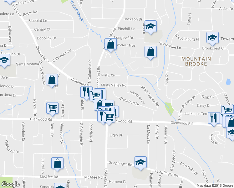 map of restaurants, bars, coffee shops, grocery stores, and more near 3408 Glensford Drive in Decatur
