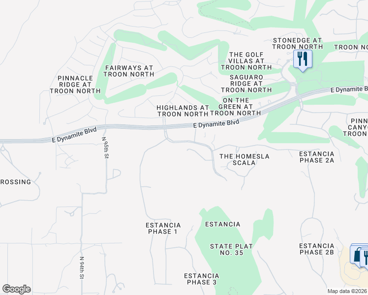 map of restaurants, bars, coffee shops, grocery stores, and more near 9820 East Blue Sky Drive in Scottsdale