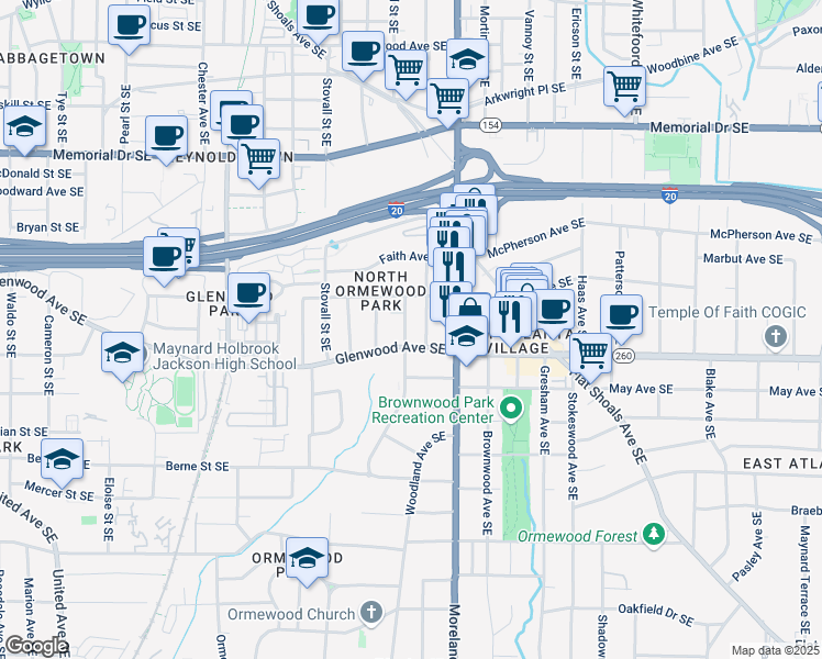 map of restaurants, bars, coffee shops, grocery stores, and more near 476 Hemlock Circle Southeast in Atlanta