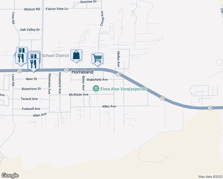 map of restaurants, bars, coffee shops, grocery stores, and more near 26157 Olson Avenue in Homeland