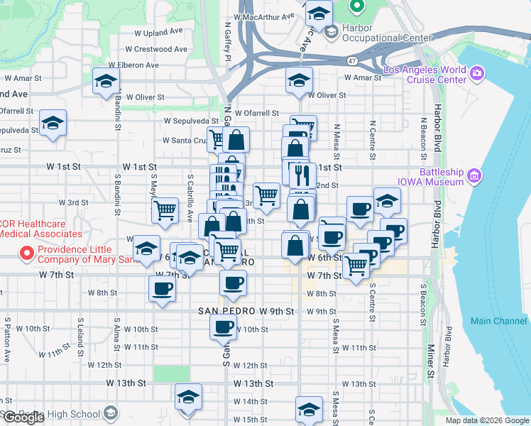 map of restaurants, bars, coffee shops, grocery stores, and more near 328 South Grand Avenue in Los Angeles